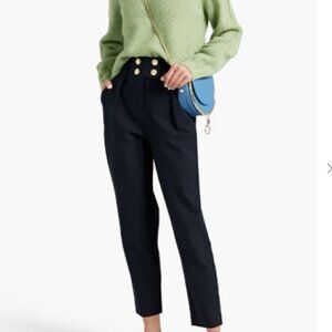 DEREK LAM 10 CROSBY Cropped button-detailed cotton-blend tapered pants in Blue